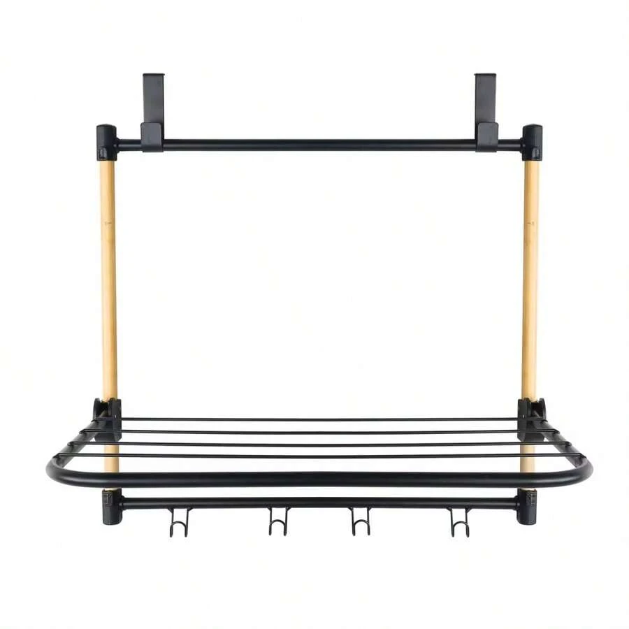 ZYLX SHOPPING – Tendedero de Puerta de Metal y Bambú | 2 Tamaños (40 cm y 95 cm) | Estante Colgante con Baldas y Ganchos - 1 nivel - Ver 1