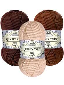 3卷秋冬季柔软不褪色毛线，适用于钩编、棒编、织布 - 每卷50克，适合制作毛衣、帽子、毯子、包包 - 适合初学者到专家级水平，多色套装（绿、黄、蓝、红、棕、灰、白） - 是DIY礼物和家居装饰项目的理想之选，创意手工材料，舒适柔软 - 彩色 - 查看 22