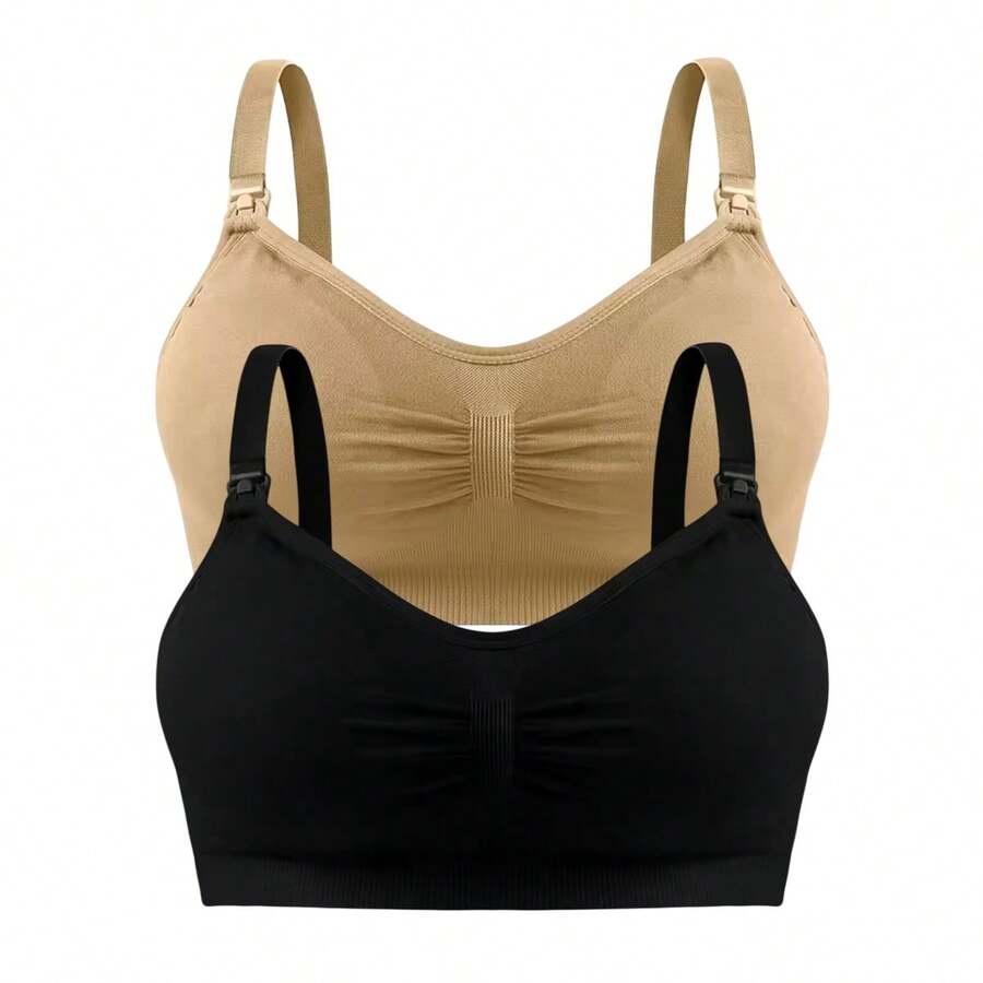 Set Of 2 Seamless Postpartum Nursing Bras With Removable, Reinforced Cups - Black - View 1