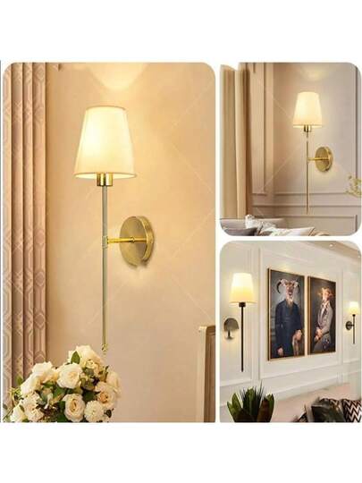 Moderne Fabric Battery Powered Wand Lamps, Rechargeable LED Verlichting Kit, Wireless Dimmable Bulb, Temperatures 12 RGB s, Remote Control, Black/Gold/Rose Goud Options, Living Room, Bedroom, Hallway, Entrance, Stairs, Office view 4