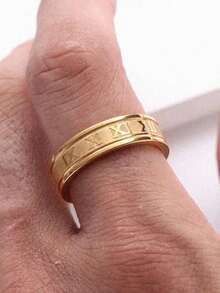 1pc Boy's Fashion Punk Style Minimalist Gold Stainless Steel Roman Numeral Ring, Suitable For Daily Wear, Parties And Valentine's Day Gifts - Ring - View 8