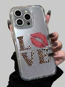 ROMWE Grunge Punk 1pc Leopard Print Love Pattern Glitter Transparent Phone Compatible With - 多色 2 - 查看 1