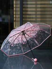 Foldable Umbrella, Convenient To Carry, Cute & Fresh, Artistic; Minimalist Sakura Transparent Umbrella; Cute Sakura Pattern Transparent Umbrella; Foldable Umbrella; Ladies' Manual Umbrella; Travel Umbrella; Travel Essential; Unisex; Sakura; Photography Prop; Umbrella; Foldable & Portable; Suitable For Weddings, Parties, Holidays And Home Decor; Artistic Design,Cute Stuff - Multicolor - View 14
