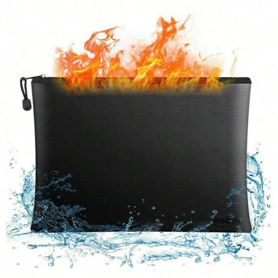 1832 Fireproof Money Bag Waterproof Cash Box Document Envelope File Pouch - Black - View 1