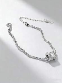 1件装奢华不锈钢闪亮立方氧化锆桶形手链，适合男士日常及派对佩戴 - 銀色 - 查看 2