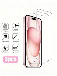 三片装钢化玻璃屏幕保护膜,兼容 17/16/16e/16 Pro/16 Pro Max/13/15/11 Pro Max/7/8 Plus/13/12 Mini/XR/XS/X,表面光滑,防指纹,防摔,防刮,高强度,易于安装 - 無色 - 查看 9