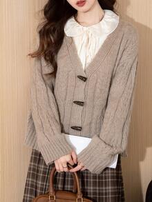 Cárdigan de punto sólido con hombro caído