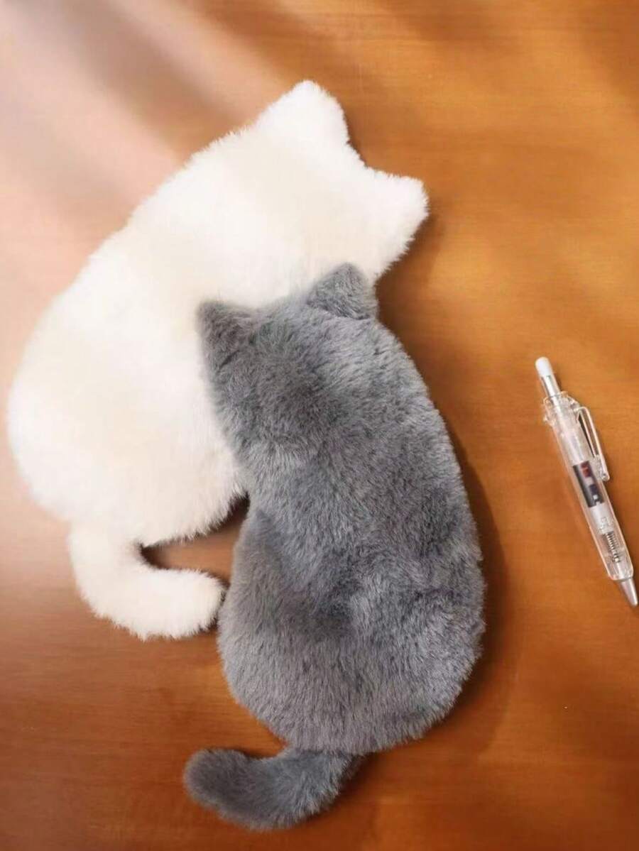 1pc Cute Cat Plush Pencil Case, Large Capacity, Creative Stationery Storage Bag, Gift, Doll Pencil Pouch