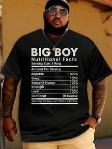Camiseta Estampada con Información Nutricional de Big Boy - 100% Algodón, Camiseta Casual de Gran Tamaño para Hombre con Diseño Divertido, Lavable a Máquina, Prenda Novedosa para Uso Casual - Negro - Ver 6