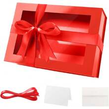 Large Red Christmas Gift Box With Window, 13.5x9x4.1 Inches Clear Mothers Day Gift Box For Present Contains Ribbon, Card, Bridesmaid Proposal Box Witagnetic Lid (Glossy Red),30187504 - 紅色 - 查看 1