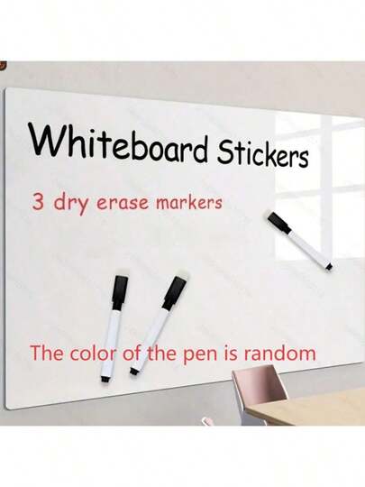 1 Roll - White Dry Erase Wall Sticker, Static Cling, Easy To Remove Without Damaging Walls, Suitable For Office & Home, Comes With 3 Whiteboard Markers