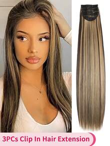 3PCS Clip In Hair Extensions 26 Inch Straight Hair Extensions Clip Ins Natural Black Brown Light Brown Blonde Hair Extensions Full Head Synthetic Hair Pieces Long Wavy Hair Extensions With Invisible Wire & 2 Clips Adjustable Hairpiece Natural Luster For Women Daily Holidays Party And Christmas Music Festival Carnival New Year Gifts Used - Multicolor - View 13