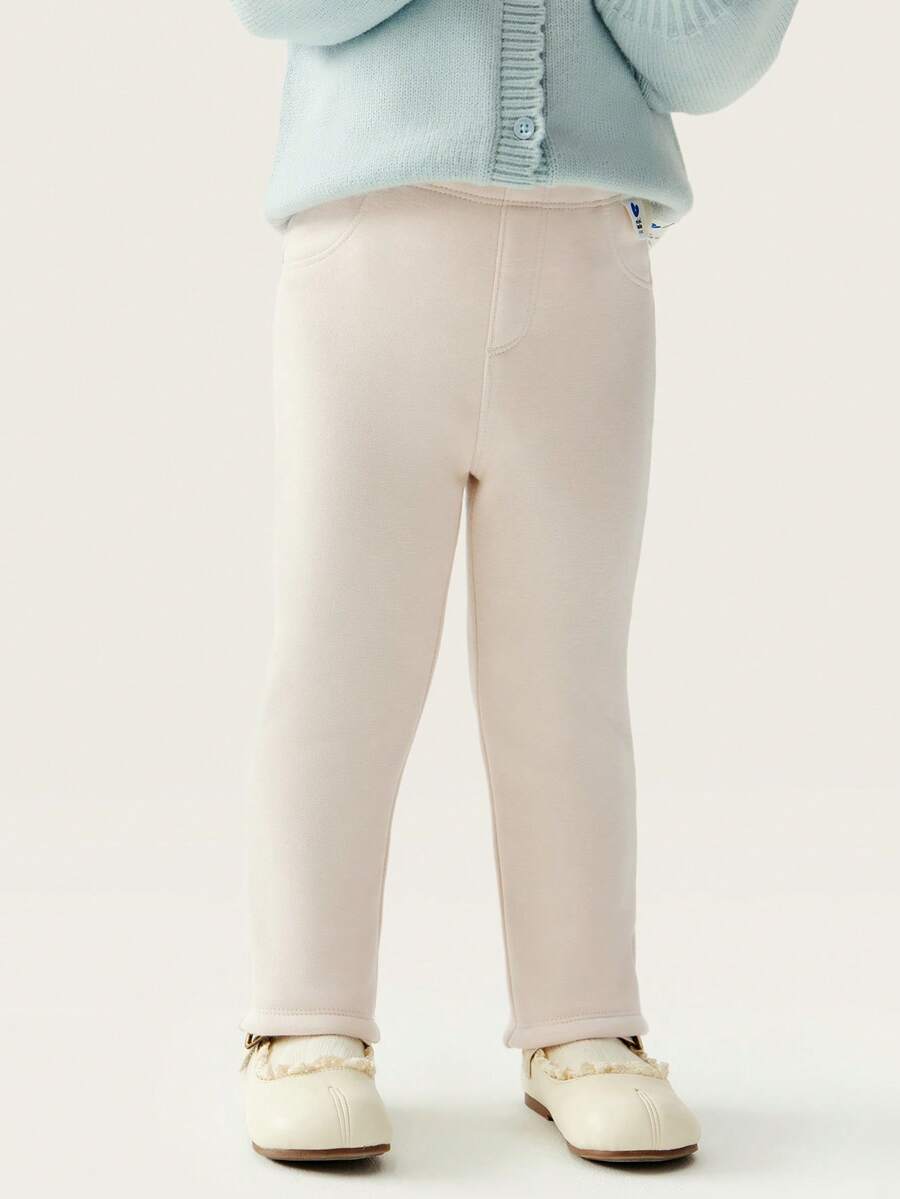 mini bala 2025年冬季女婴保暖打底裤，柔软舒适保暖裤 - 淺卡其 - 查看 1