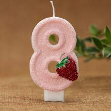 1 pieza Vela de cumpleaños con número ritual, vela decorativa de fresa para pastel, vela con número de purpurina rosa 0-9, adecuada para pastel de cumpleaños, fiesta grande de vacaciones, adecuada para hombres y mujeres - Rosa - Ver 15