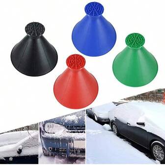 4pcs Winter Cone Shape Ice Scraper & Snow Shovel Car Windshield Ice Scraper Round Snow Scraper Quick Vehicle Ice Scraper Brush Christmas New Year Gifts Car Window Cleaner For Ice & Snow Essential For Winter Driving And Outdoor Use