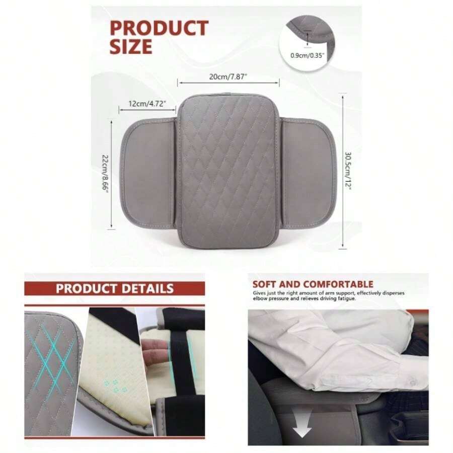 Car Center Console Cover, 12 Inch*. 87 Inch Waterproof Leather Auto Armrest Cover Protector With 2 Pocket, Comfortable Arm Rest Box Cushion Pad, Universal Interior Car Accessories Black - Xám - Xem 1