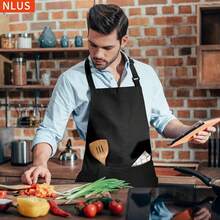 NLUS 2 Pack Kitchen CooFKing Aprons, Adjustable Bib Soft Chef Apron With 2 Pockets For Men Women (Black,2),Black-2 - 黑色-2 - 查看 6