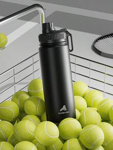 Powcan 18oz stainless steel sports water bottle with spout and handle lid, wide-mouth bottle, double-layer stainless steel, leak-proof design, suitable for sports, outdoor activities, travel, school, and office - 黑色 - 查看 8