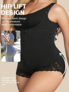 1pc Plus Size Women's One-Piece Shapewear, Tummy Control - Black - View 4