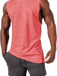 Men's Solid Color Loose Fit Sleeveless Crewneck Tank Top Casual & Comfortable For Daily Wear - Red - View 4