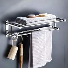 Wall-Mounted Bathroom Towel Rack With Bath Towel Rod, Stainless Steel Towel Rack With Hook, Bathroom Storage Rack, Shower Hanger, Silver Bathroom Storage Rack, Lightweight And Durable, Suitable For Hotel Apartments, Rental Rooms, Bathrooms And Shower Rooms - Bạc - Xem 3
