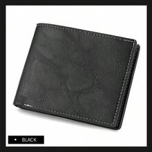 1-3件装时尚横款钱包，黑色，男士短款钱包，学生真皮钱包，复古风格，大容量多卡位，可收纳大额钞票，简约零钱袋，信用卡/身份证卡槽，商务休闲风格，男士生日或送给伴侣的理想礼物，时尚男女皆宜 - 彩色 - 查看 14