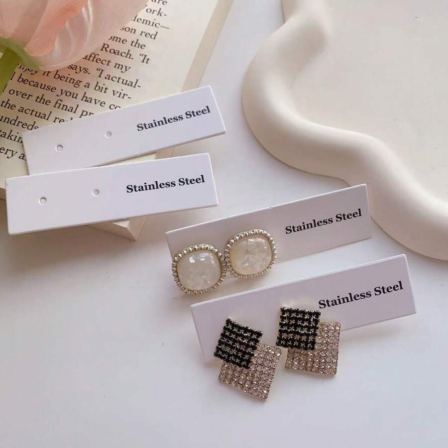 25/50/100Pcs Earring Presentation Cards With "Stainless Steel" Printed On Them, Earring Classic White Jewelry Holder, Retail Packaging - Card - View 1
