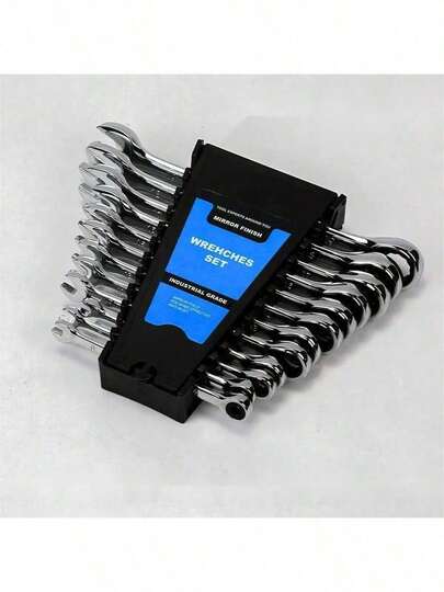 12-delars spärrnyckelsats med metrisk konstruktion, 8-19 mm spärrkombinationsnyckel med organiserare, 72 tänder i kromvanadiumstål