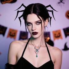 Gothic Spider Necklace For Women Halloween Red Crystal Spider Pendant Necklace Black Choker Punk Skull Chain Necklaces Vintage Goth Jewelry Cosplay Costume Accessories,Colorful - 豐富多彩的 - 查看 4