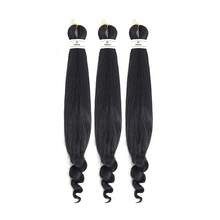 12/22 英寸 3 包编织发预拉伸法式卷发编织发钩针辫子易编织钩针发热水定型专业柔软 Yaki 直发编织发万圣节 - 黑色 - 查看 12