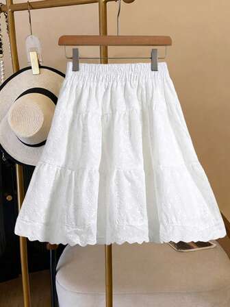 Women's Embroidery & Burn-Out Pattern Casual Skirt, Elegant Sweet Fashion Loose And Versatile