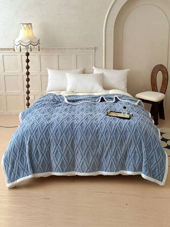 1pc Blue Blanket - Ultra Soft, Warm & Luxurious Style, Versatile Use For Living Room, Bedroom And Sofa | Fits Queen, Full And King Size Beds | Plush & Cozy Bedding For Home, Dorm & Back-To-School