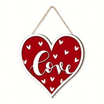 1pc Romantic Valentine's Day Welcome Sign - Red Heart Shaped Wooden Door Decor With "Love" Inscription, Boho Style, Suitable For Home And Wedding Celebrations, Multipurpose Indoor/Outdoor Use, Valentine's Day Decoration