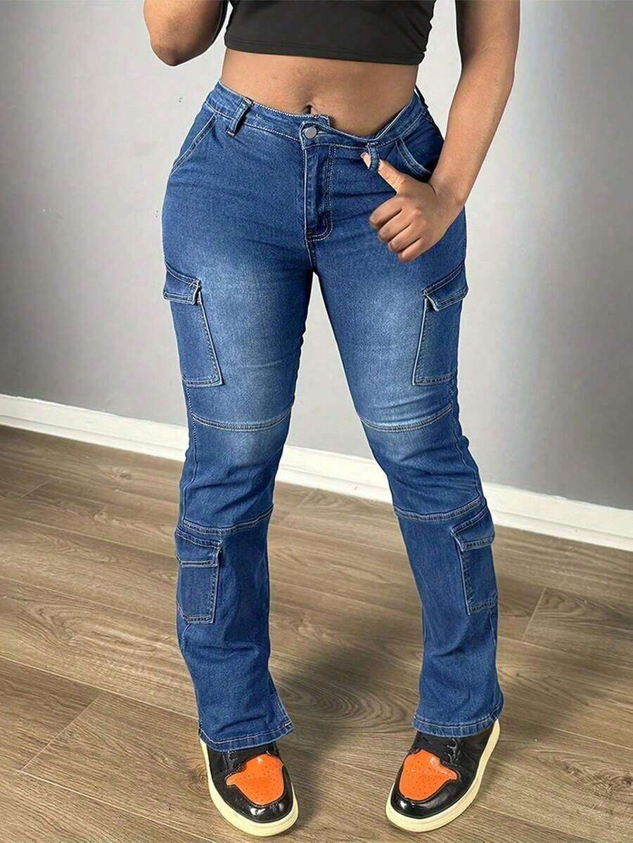 Women's Jeans Casual Black Skinny Stretch Flared Pants Workwear Teacher Pants Flare Sweatpants Winter Clothes Fall Back To School Women Jeans  Back To School Clothes - 藍色 - 查看 1