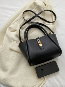 女士新款纯色PU时尚手提包多功能单肩包带小零钱包 - 黑色 - 查看 6