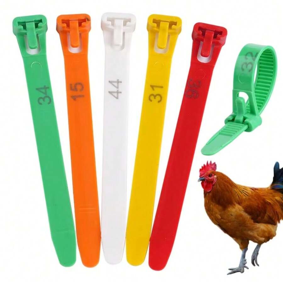 50pcs/Pack 8-28mm Adjustable 6-Color Numbered Poultry Leg Bands, Lightweight & Free Movement, Suitable For Carrying Domestic Fowl Marking