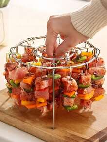 1 Set Stainless Steel Grill + Skewers, Barbecue Set, Air Fryer Grill Set, Stainless Steel Round Grill, Air Fryer, Oven, Grill, Skewers, Kitchen Supplies, Cooking, Suitable For Meat, Fish, Vegetables, Fruits, Holiday Parties, Gatherings, Gifts - Multicolor - View 14