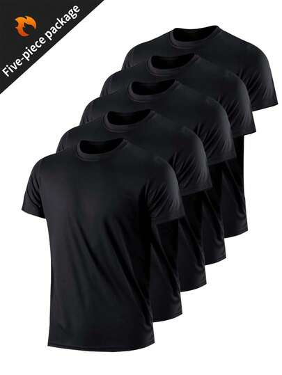 paquete de 5 camisetas de cuello redondo de manga corta de unicolor minimalistas casuales para hombres