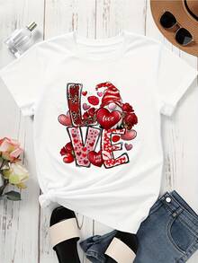 Love Gnome Valentine Shirt With Hearts And Roses Design For Women - 白色 - 查看 3