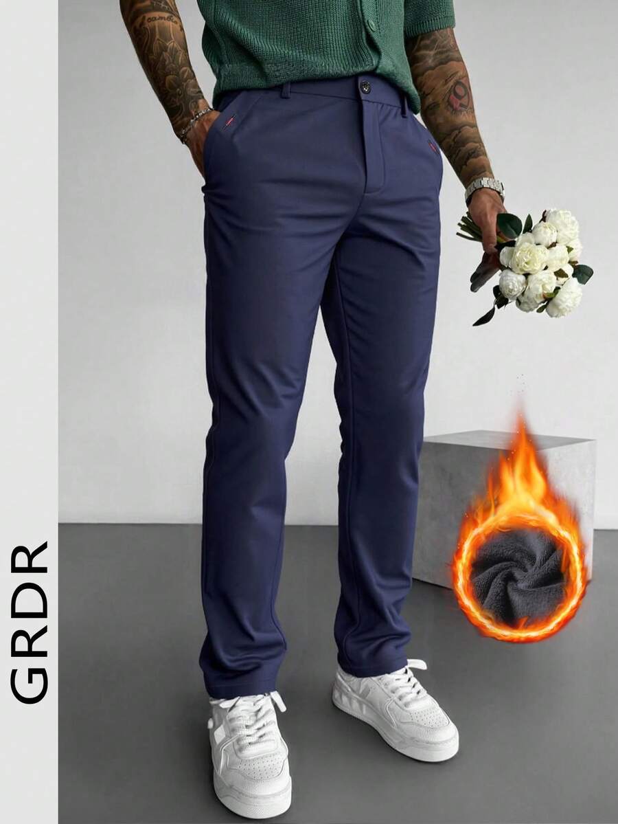 GRDR 男士纯色口袋休闲通勤锥形裤,男装,休闲男装 - 寶藍色 - 查看 1