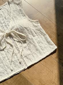 Rusttydustty Women's Young College Vintage Resort Bohemian Apricot Knitted Jacquard Tie-Up Vest - Apricot - View 7