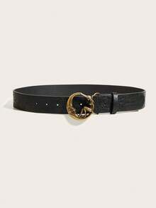 1pc Women's Vintage Alloy PU Grape Pattern Belt, Suitable For Daily Use - Black - View 2