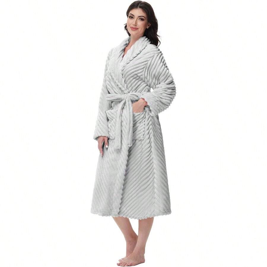 Yurhap Premium Robes For Women - Super Soft Cozy Fleece Womens Robe Plush Long Bathrobe - Light Grey - View 1