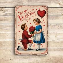 Vintage Valentine'S Day Metal Tin Sign - "Be My Valentine" Romantic Wall Art With Heart Balloon & Rose Bouquet, Waterproof & Dustproof, Easy To Hang - Perfect For Home, Garden, Bar, Cafe, Office, Patio, Beach, Gallery, Gym Decor - Rustic Metal Desig - 1 cái - Xem 3