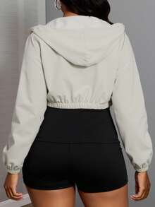 Nueva chaqueta corta con capucha de manga larga y unicolor casual deportiva - Verde Lima - Ver 2