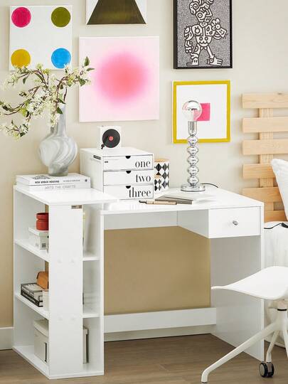 SoBuy FWT35 W, Home Office Tafel Desk, Computer Bureau Workstation Storage Shelves, Wit view 2