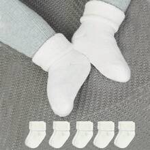 5 Pairs Baby Solid Color Warm Fleece Socks, Autumn/Winter - White - View 7