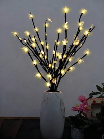 20颗LED星月串灯 - 独特的季节性照明，适用于家居装饰、节日、婚礼、母亲节 - 自然氛围花环和花瓶，散发柔和暖白光