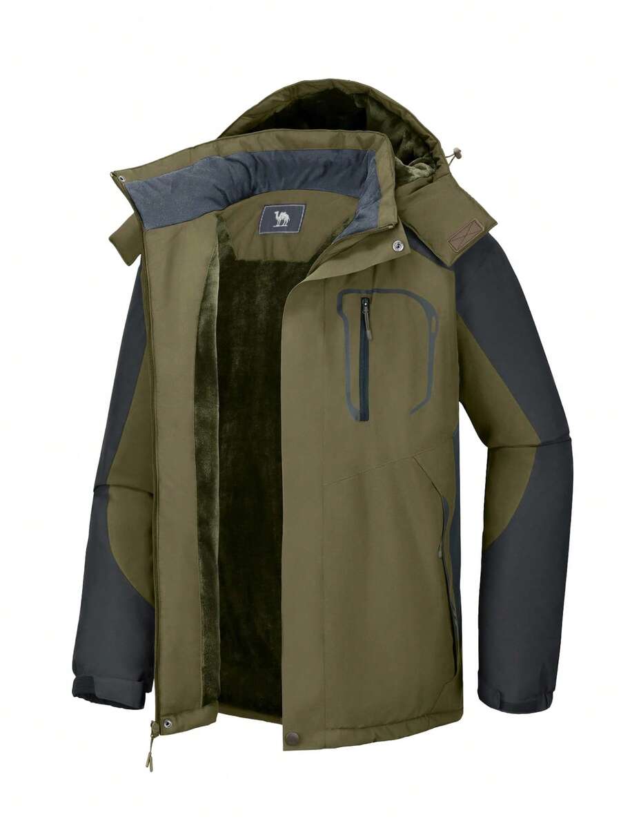 CAMEL CROWN Men's Waterproof Warm Ski Jacket With Faux Fur Fleece Lining And Detachable Hood, Winter