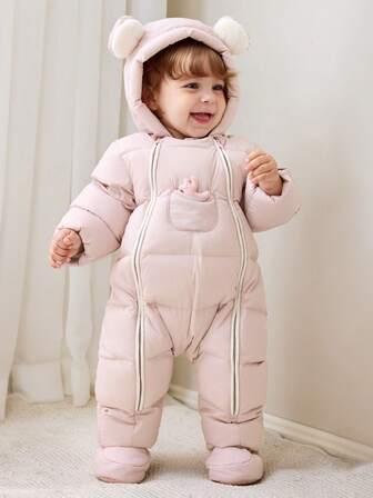 mini bala Babyflicka "True Plush" Dunsparkdräkt med Dubbel Dragkedja Vinter 2025, Varm Magskydd & Fotdesign